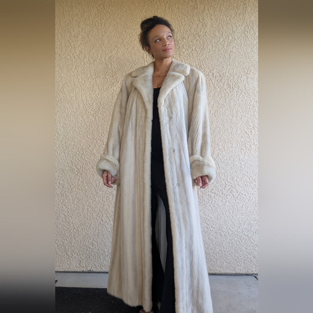 Vintage Pearl Grey Mink Stroller Coat Belted Full-Length Fur (Size Large)